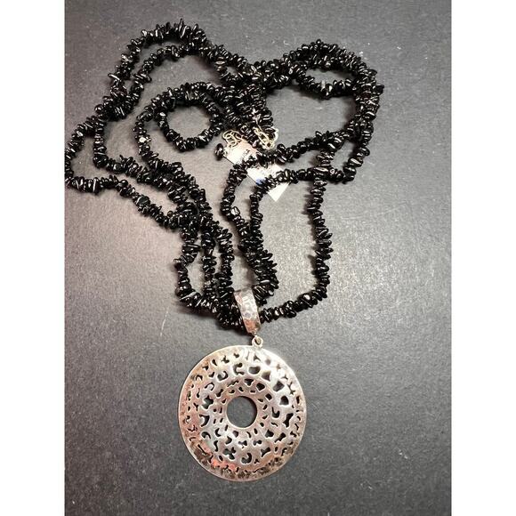 NEW Black tourmaline multi strand sterling silver necklace